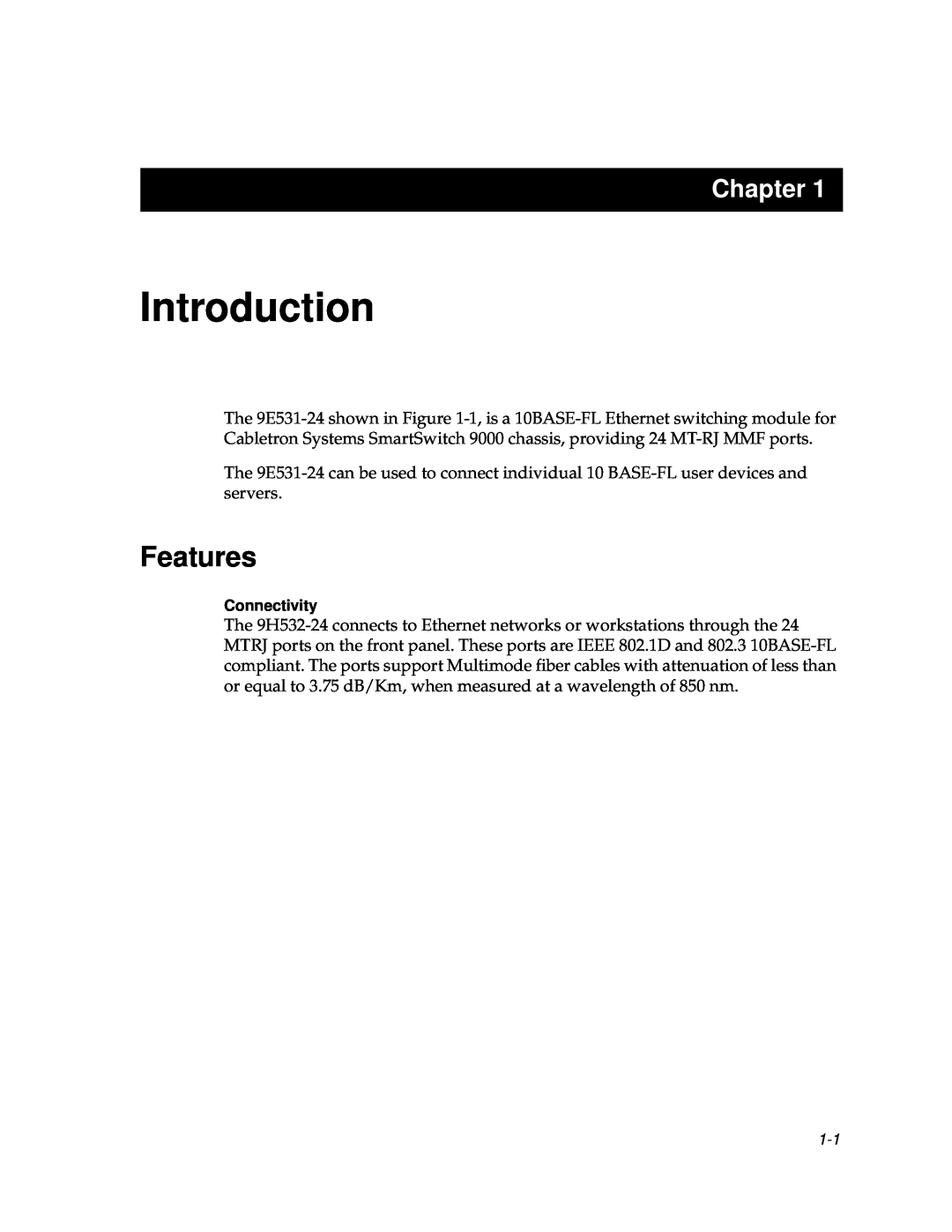 Cabletron Systems 9F122-12, 9F120-08, 9F125-0 manual Introduction, Features, Chapter 