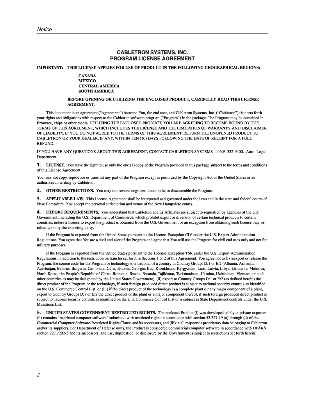 Cabletron Systems 9F122-12, 9F120-08, 9F125-0 manual Cabletron Systems, Inc Program License Agreement 