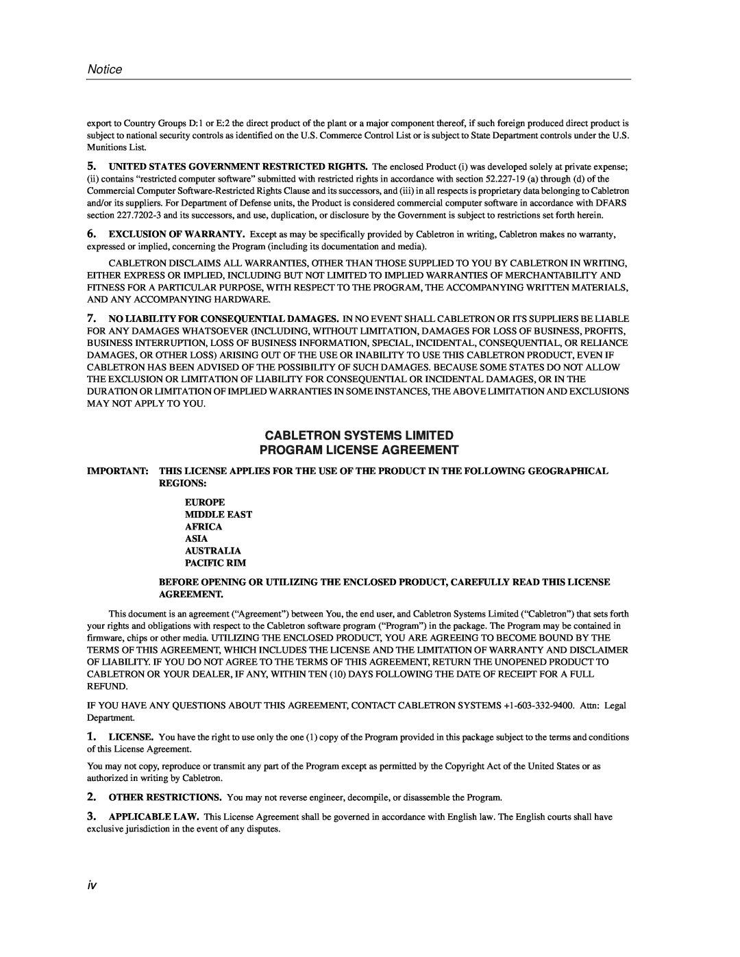 Cabletron Systems 9F120-08, 9F122-12, 9F125-0 manual Cabletron Systems Limited Program License Agreement 