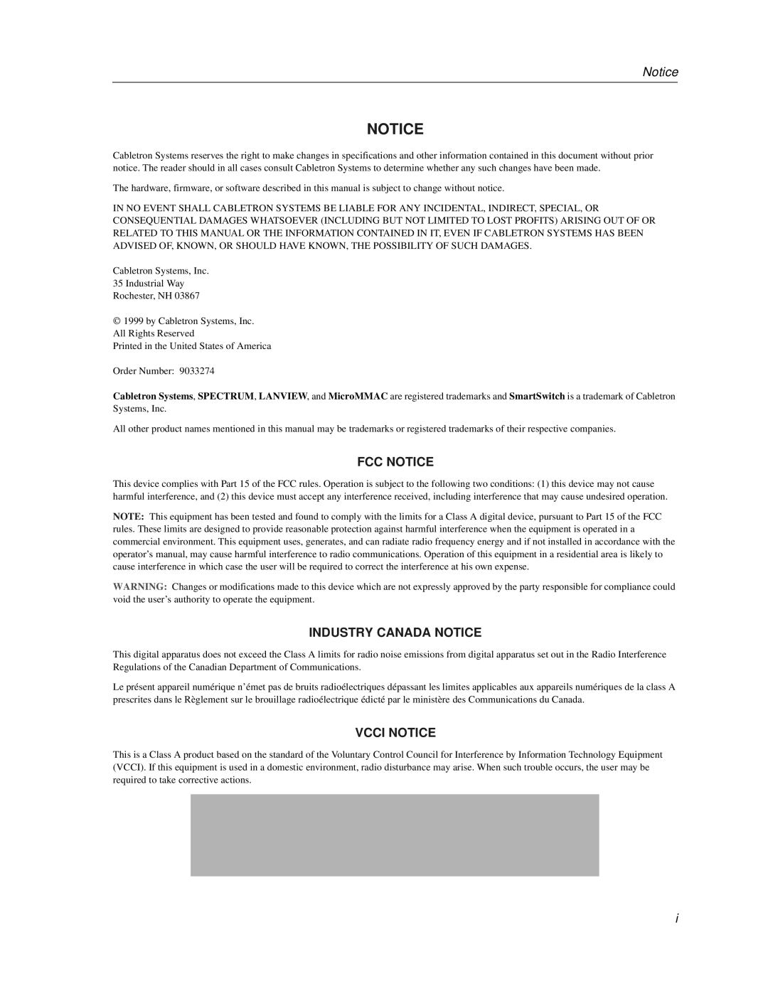 Cabletron Systems 9F120-08, 9F122-12, 9F125-0 manual FCC Notice 