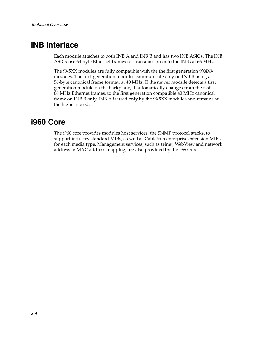 Cabletron Systems 9F120-08, 9F122-12, 9F125-0 manual INB Interface, I960 Core 