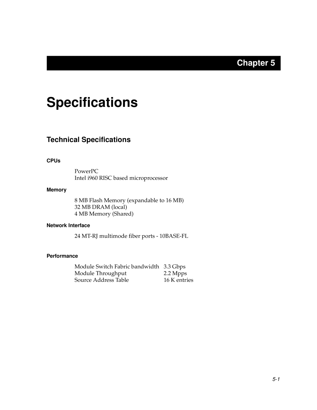 Cabletron Systems 9F125-0, 9F120-08, 9F122-12 manual Technical Specifications 