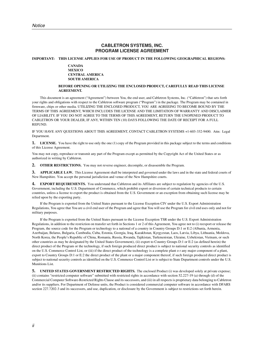 Cabletron Systems 9F122-12, 9F120-08, 9F125-0 manual Cabletron SYSTEMS, INC Program License Agreement 