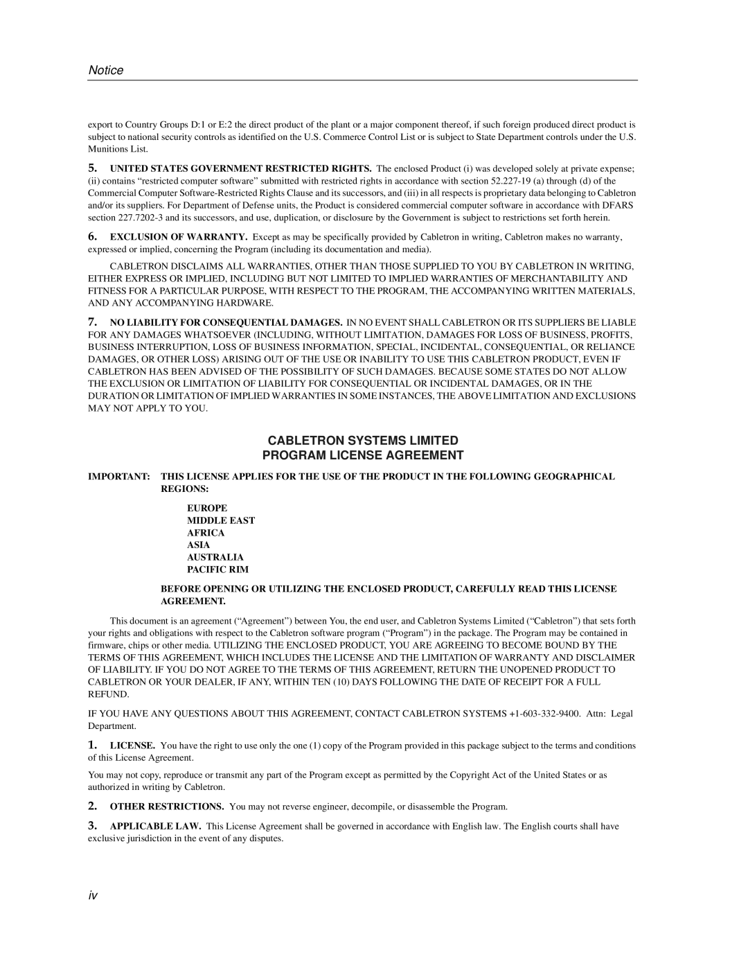 Cabletron Systems 9F120-08, 9F122-12, 9F125-0 manual Cabletron Systems Limited Program License Agreement 