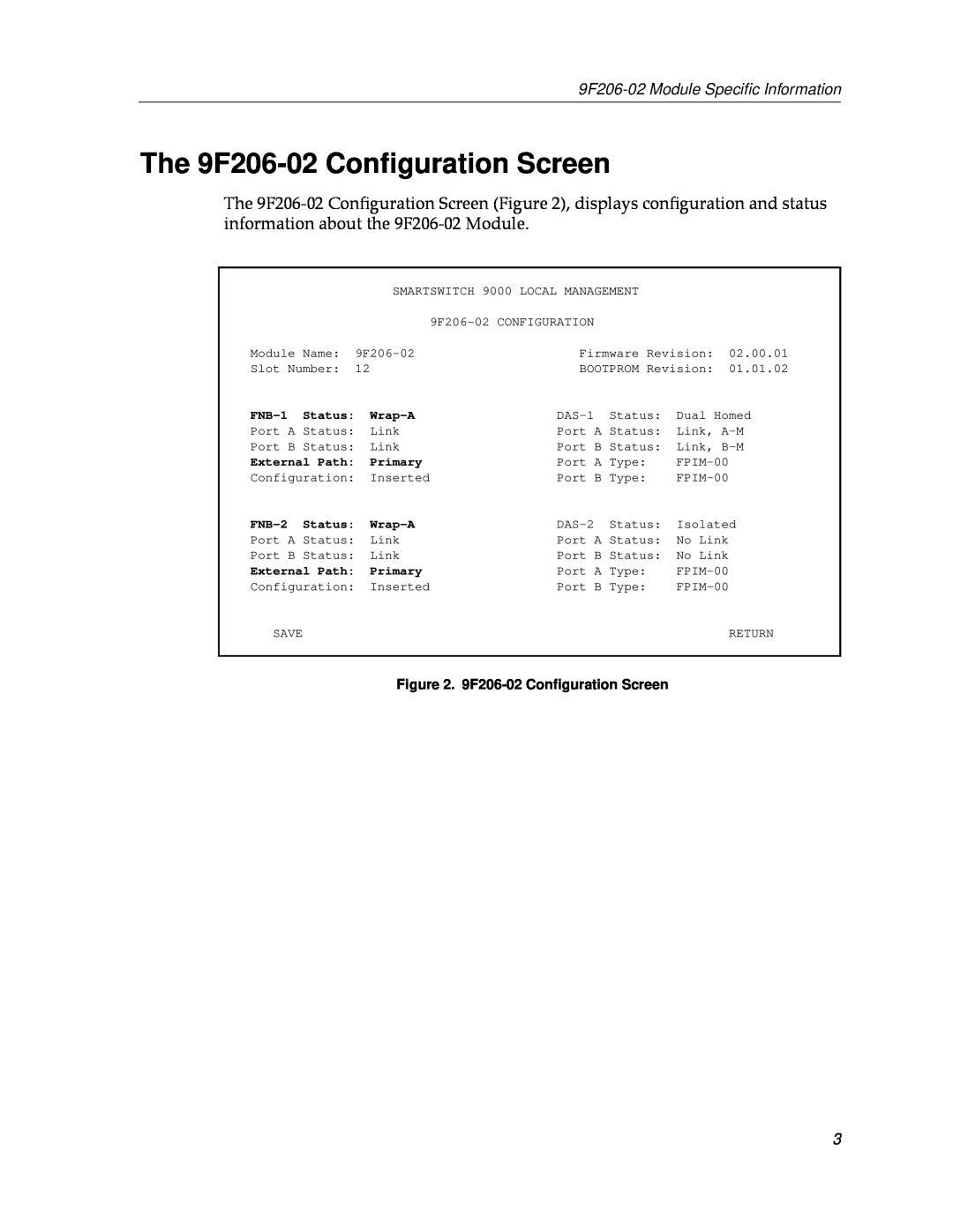 Cabletron Systems The 9F206-02 Conﬁguration Screen, 9F206-02 Module Speciﬁc Information, FNB-1, Wrap-A, Primary, FNB-2 