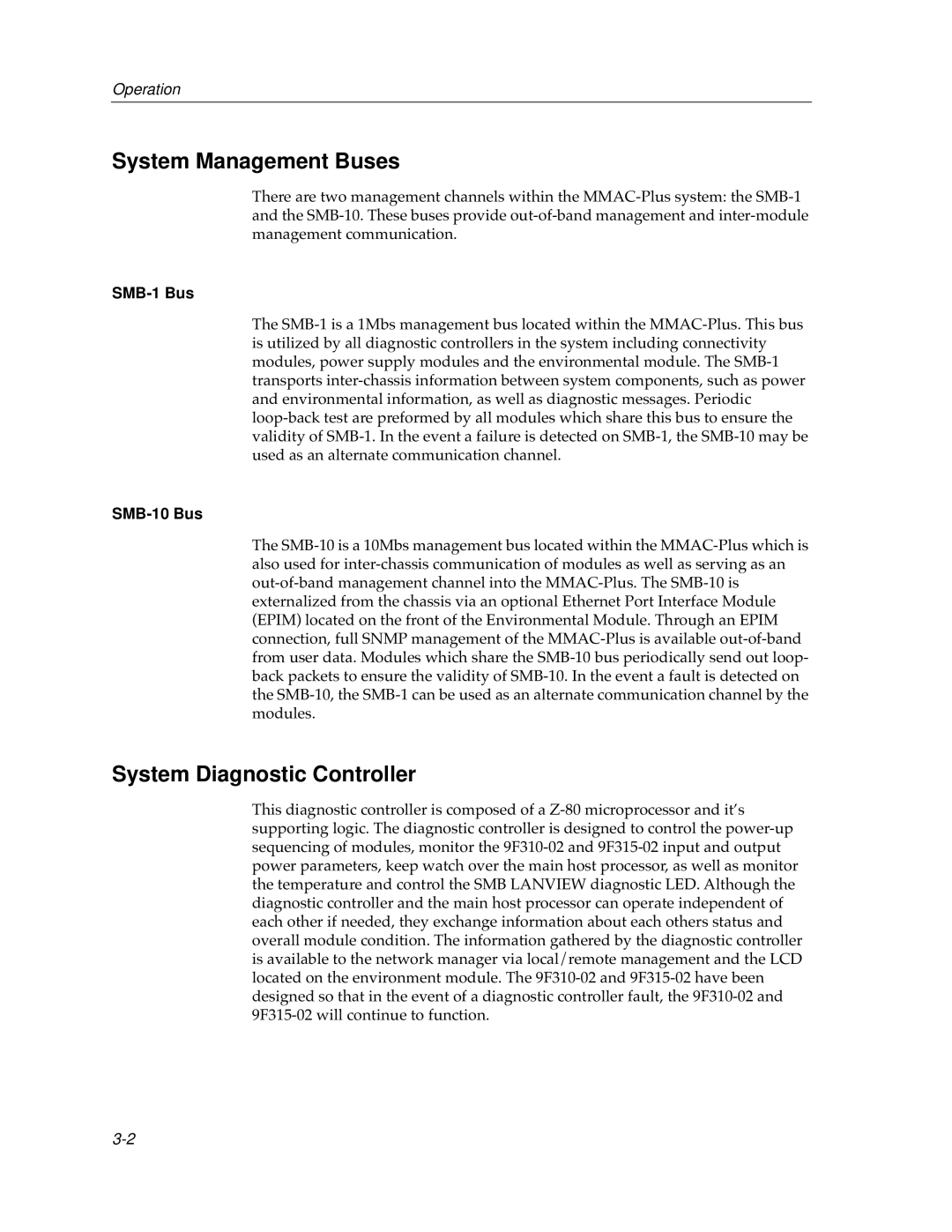 Cabletron Systems 9F310-02, 9F315-02 manual System Management Buses, System Diagnostic Controller, SMB-1 Bus, SMB-10 Bus 