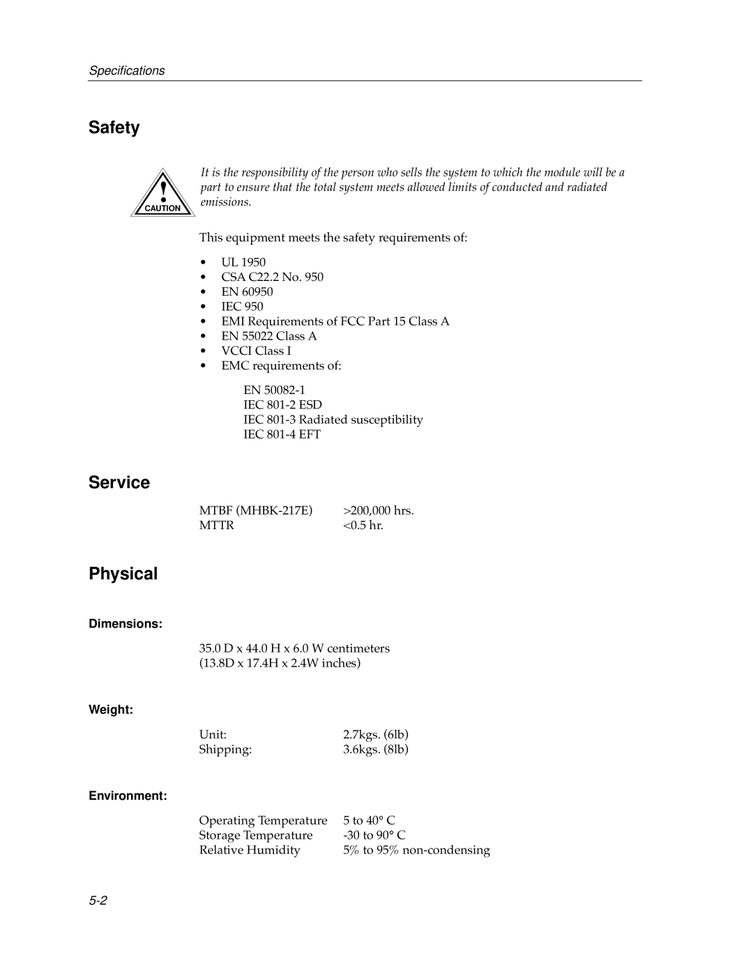 Cabletron Systems 9F310-02, 9F315-02 manual Safety, Service, Physical 