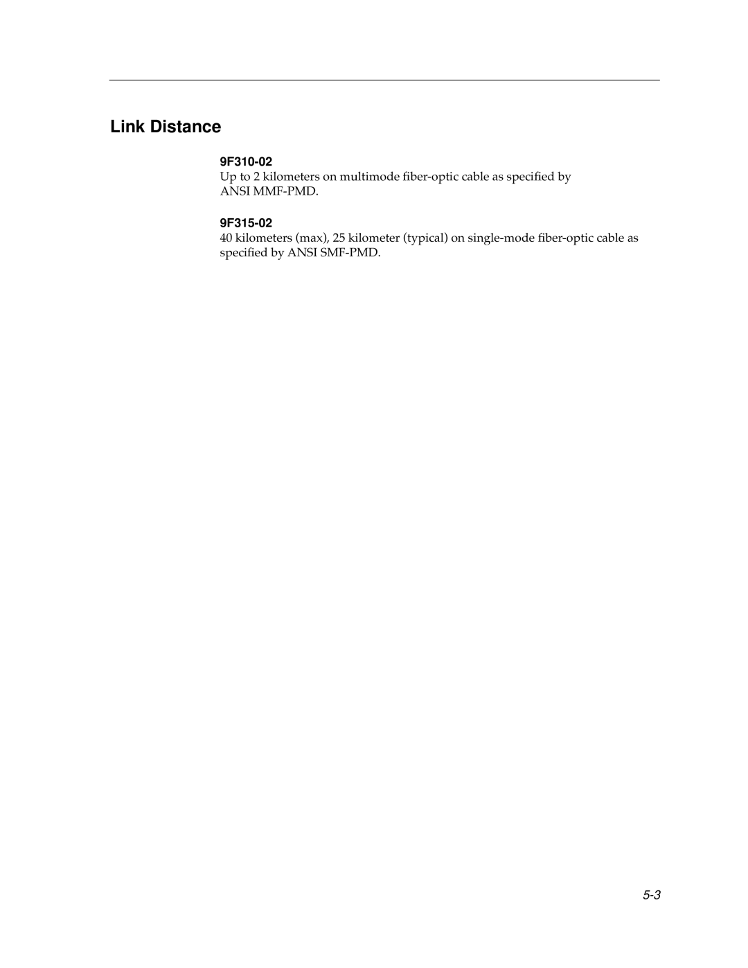 Cabletron Systems 9F315-02 manual Link Distance, 9F310-02 