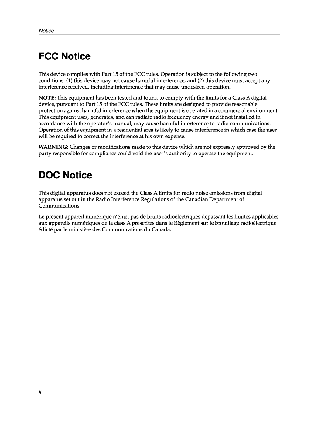 Cabletron Systems 9F310-02, 9F315-02 manual FCC Notice, DOC Notice 
