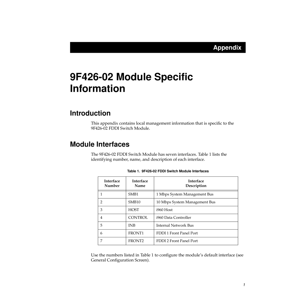 Cabletron Systems 9F426-02 appendix Introduction, Module Interfaces 