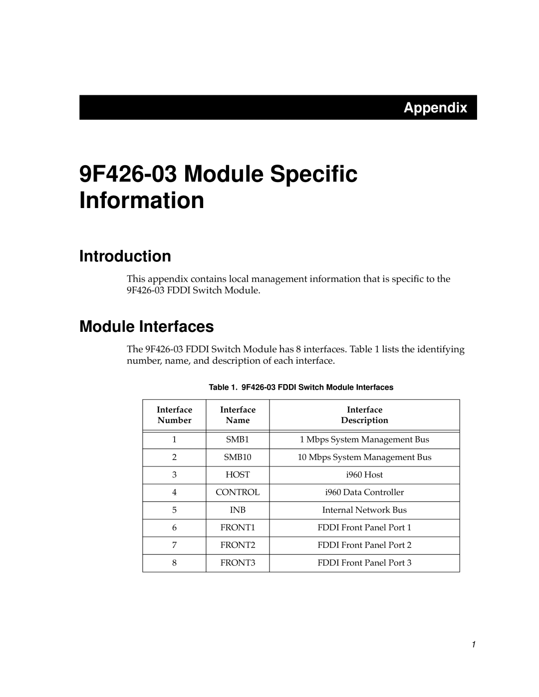 Cabletron Systems 9F426-03 appendix Introduction, Module Interfaces 