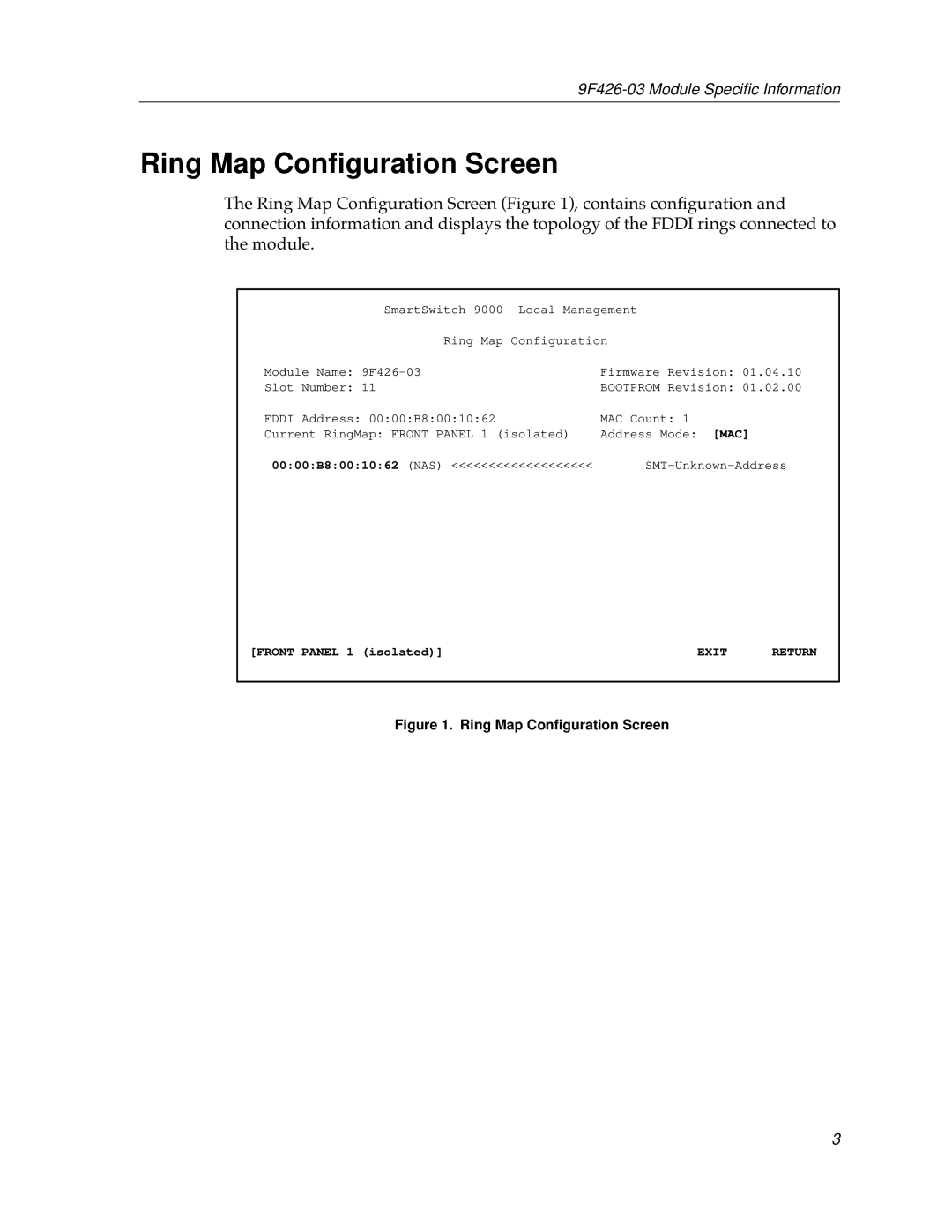 Cabletron Systems 9F426-03 appendix Ring Map Conﬁguration Screen 