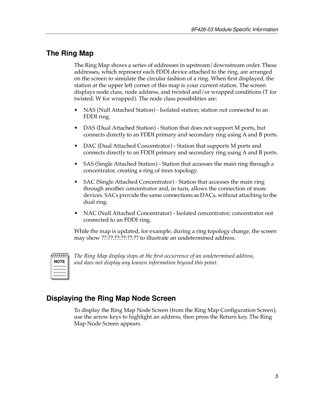 Cabletron Systems 9F426-03 appendix Displaying the Ring Map Node Screen 