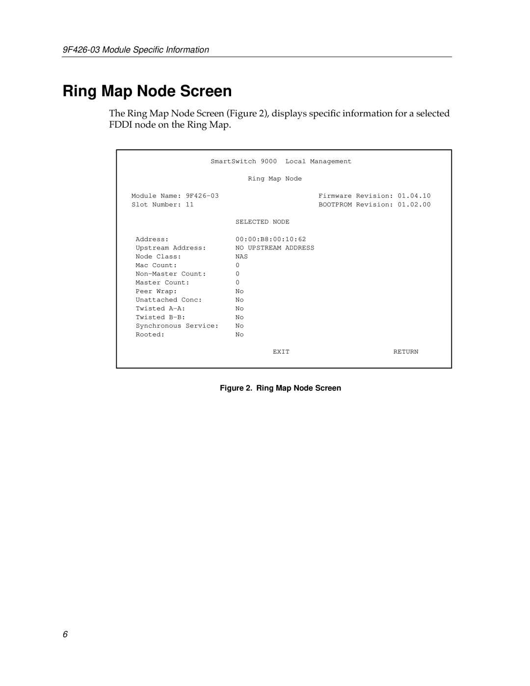 Cabletron Systems 9F426-03 appendix Ring Map Node Screen, Nas 