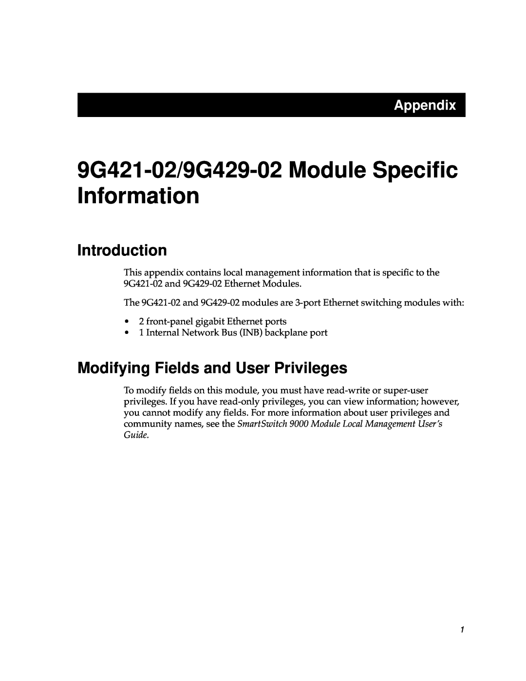 Cabletron Systems 9G421-02, 9G429-02 appendix Introduction, Modifying Fields and User Privileges, Appendix 