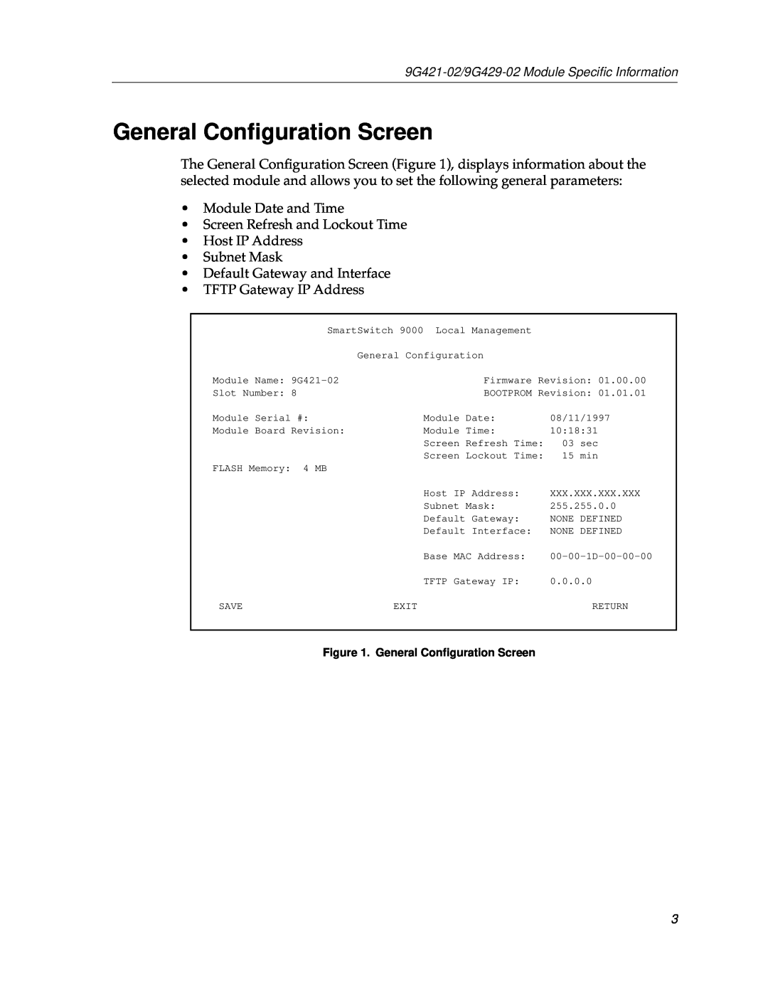 Cabletron Systems 9G421-02, 9G429-02 appendix General Conﬁguration Screen 