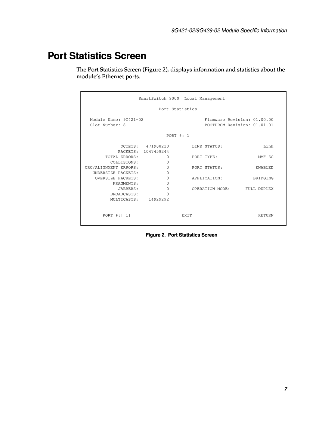 Cabletron Systems appendix Port Statistics Screen, 9G421-02/9G429-02 Module Speciﬁc Information 