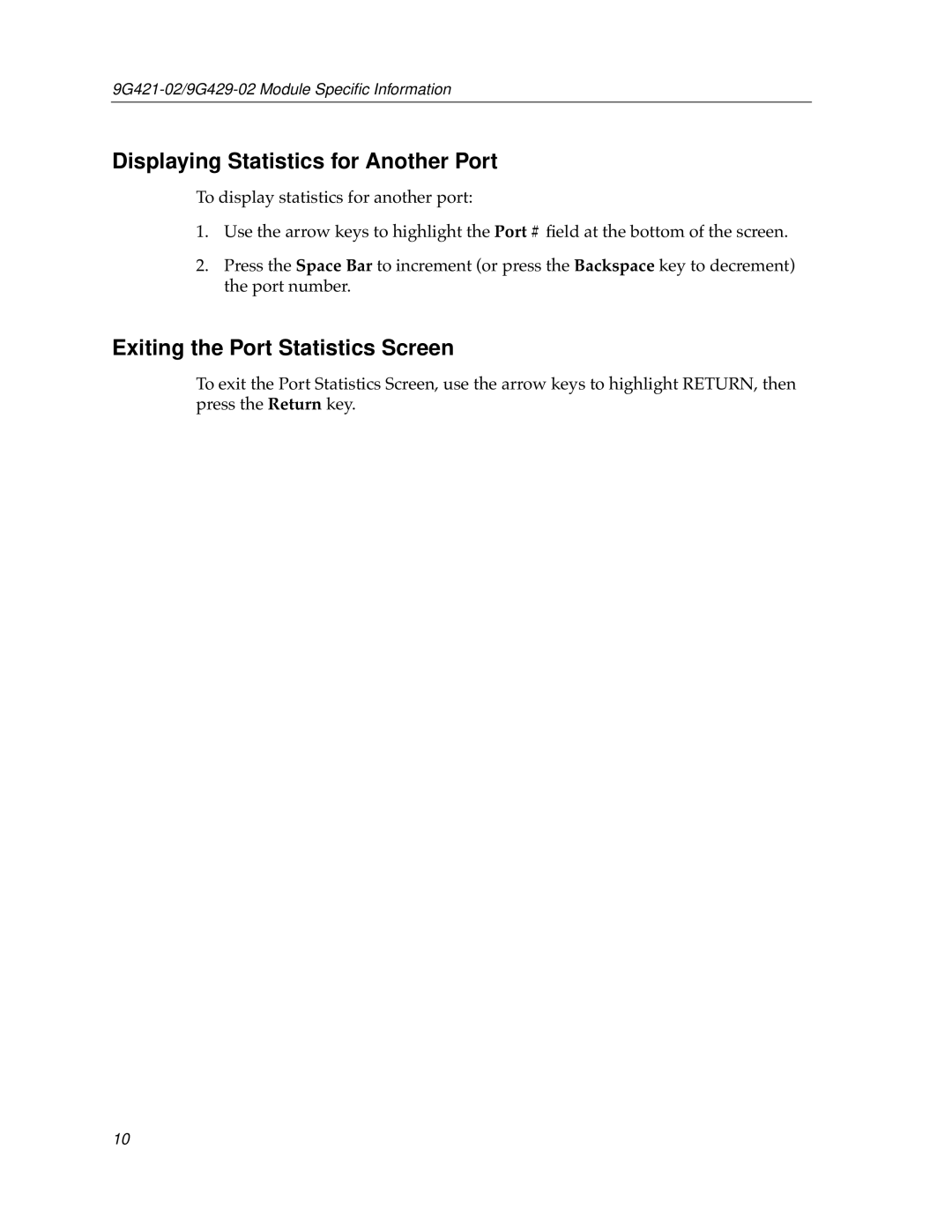 Cabletron Systems 9G429-02, 9G421-02 appendix Displaying Statistics for Another Port, Exiting the Port Statistics Screen 