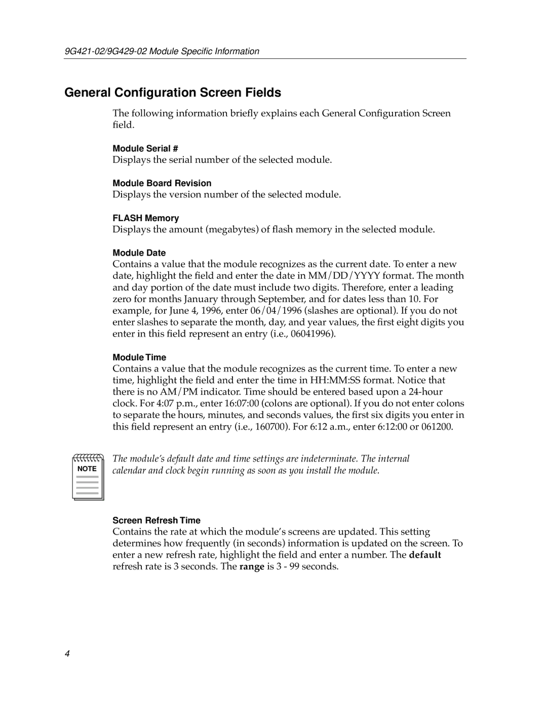 Cabletron Systems 9G429-02, 9G421-02 appendix General Conﬁguration Screen Fields 