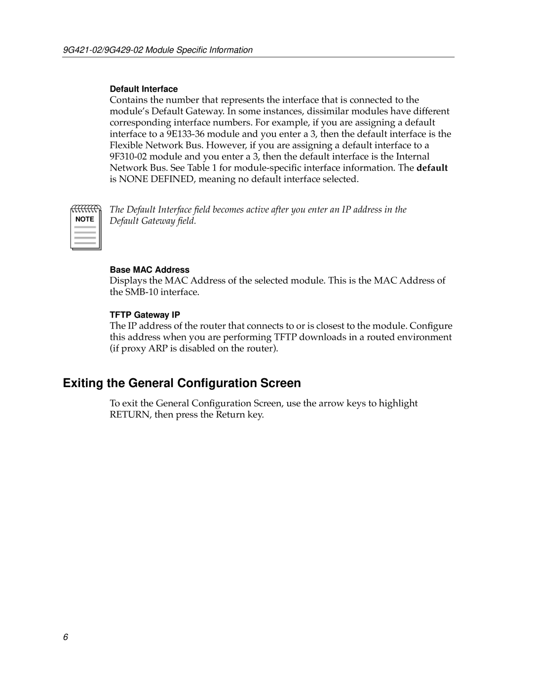 Cabletron Systems 9G429-02, 9G421-02 appendix Exiting the General Conﬁguration Screen 