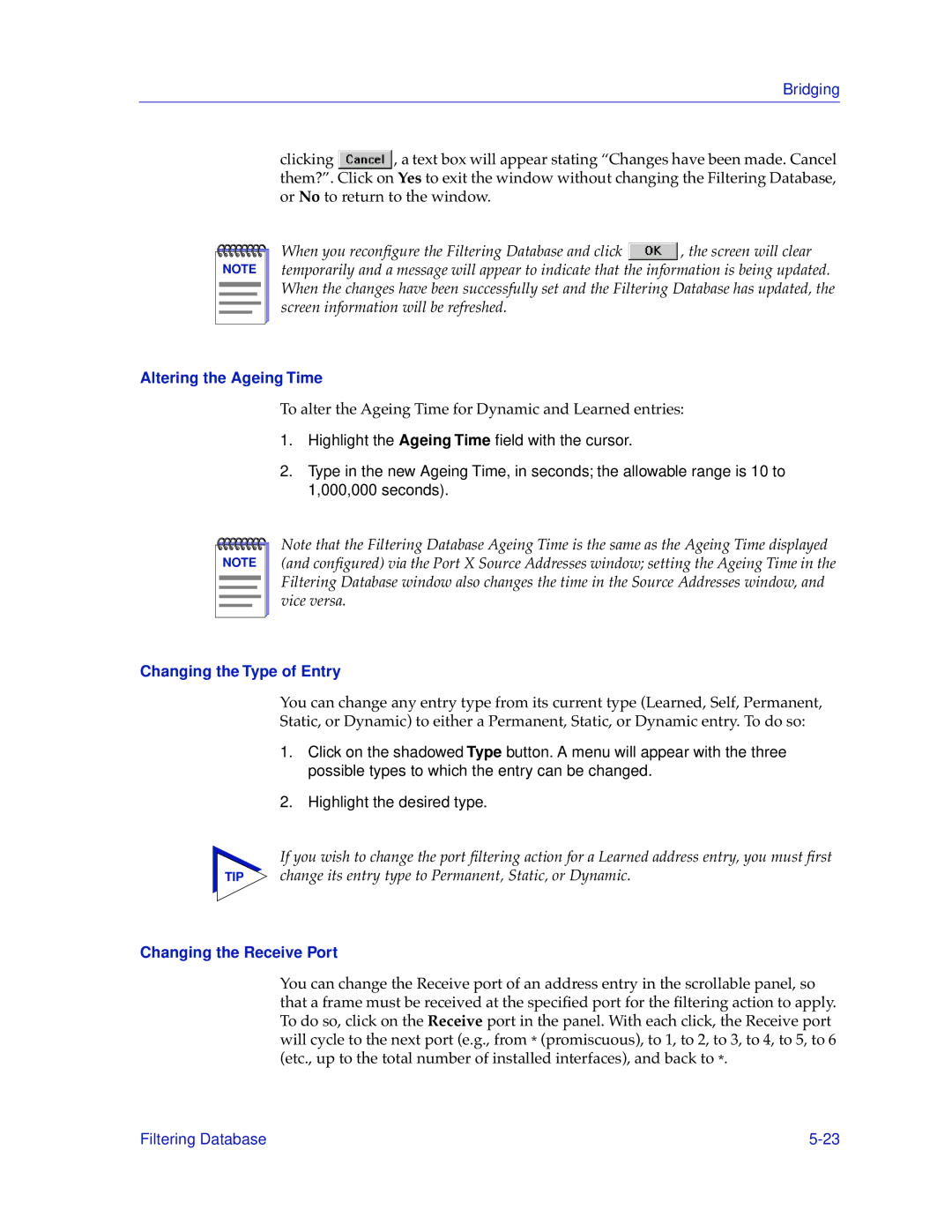 Cabletron Systems 9H42X-XX manual Changing the Type of Entry, Changing the Receive Port 