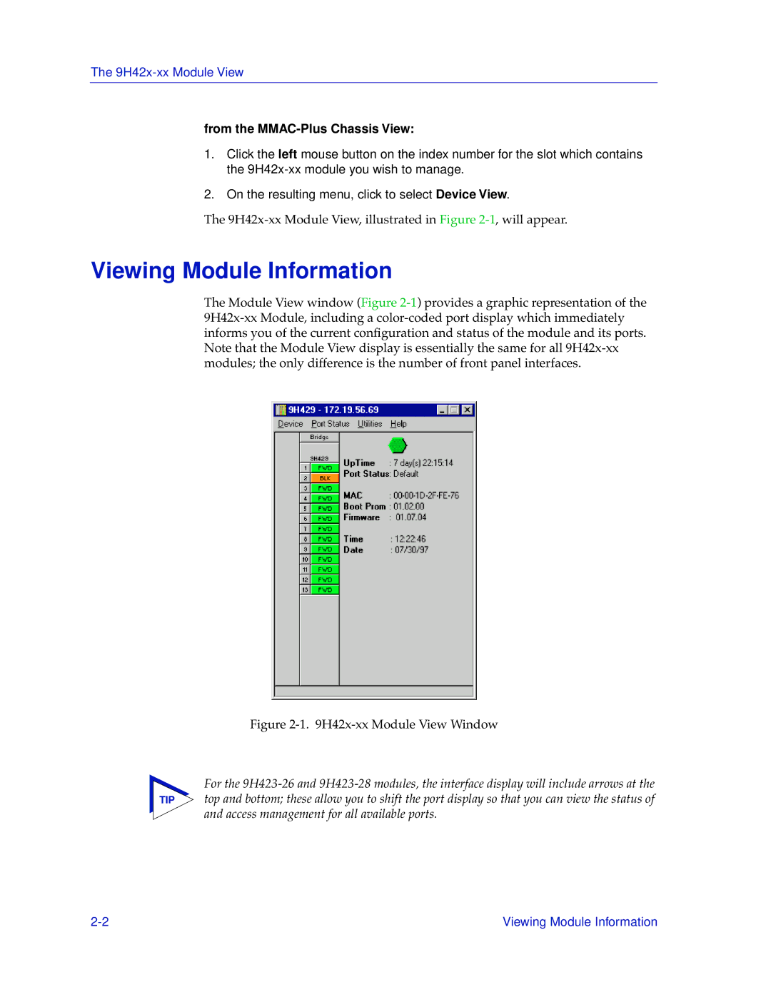 Cabletron Systems 9H42X-XX manual Viewing Module Information, From the MMAC-Plus Chassis View 