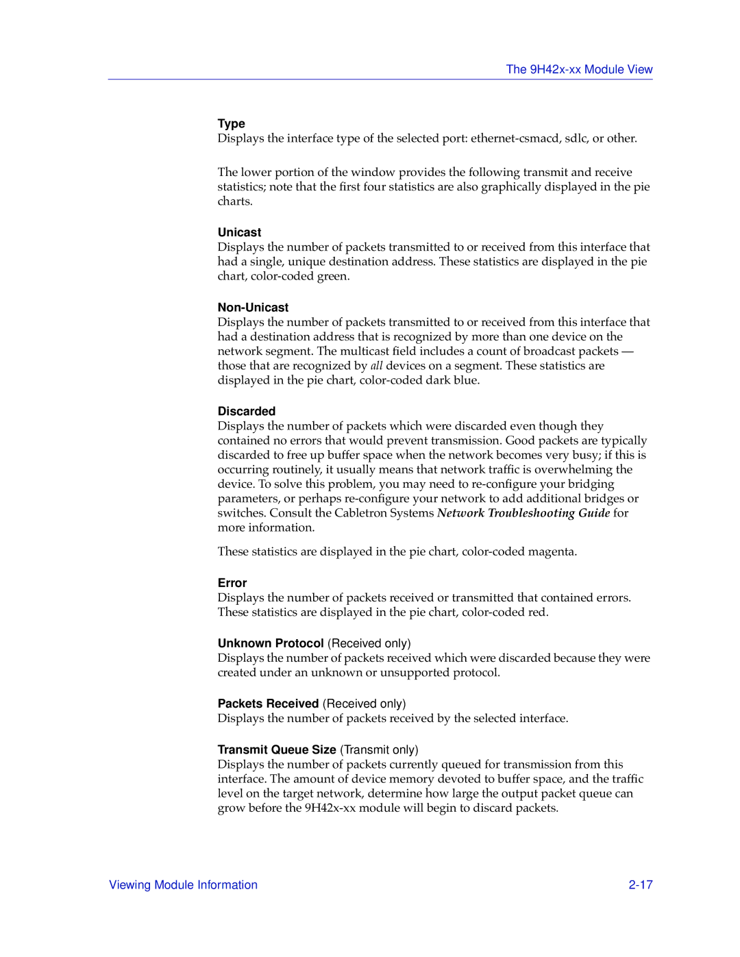 Cabletron Systems 9H42X-XX manual Non-Unicast, Discarded, Error, Unknown Protocol Received only 