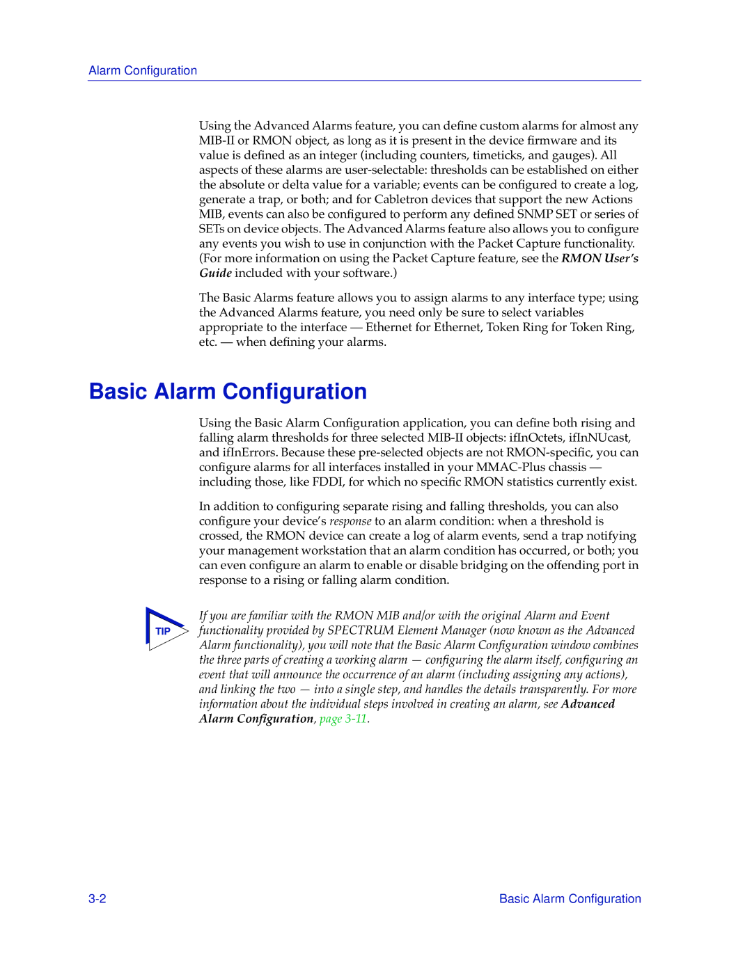 Cabletron Systems 9H42X-XX manual Basic Alarm Conﬁguration 