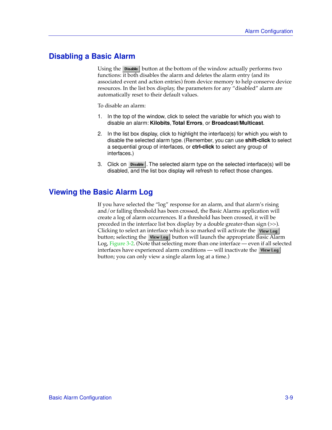 Cabletron Systems 9H42X-XX manual Disabling a Basic Alarm, Viewing the Basic Alarm Log 