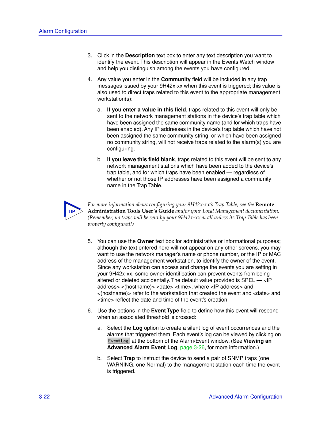 Cabletron Systems 9H42X-XX manual Alarm Conﬁguration 