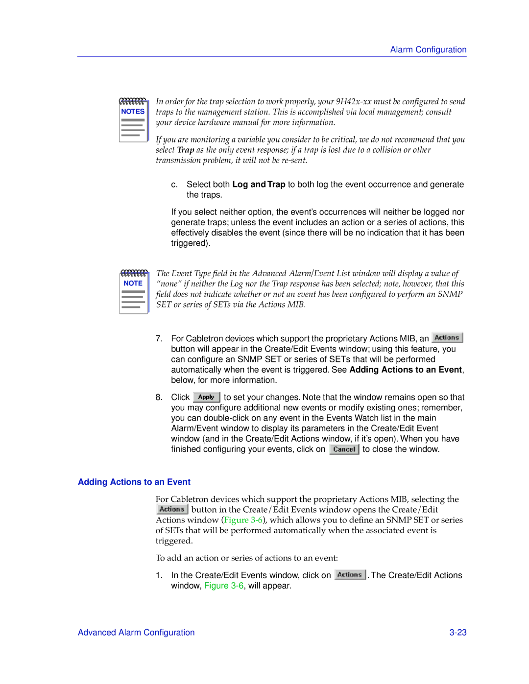 Cabletron Systems 9H42X-XX manual Adding Actions to an Event 