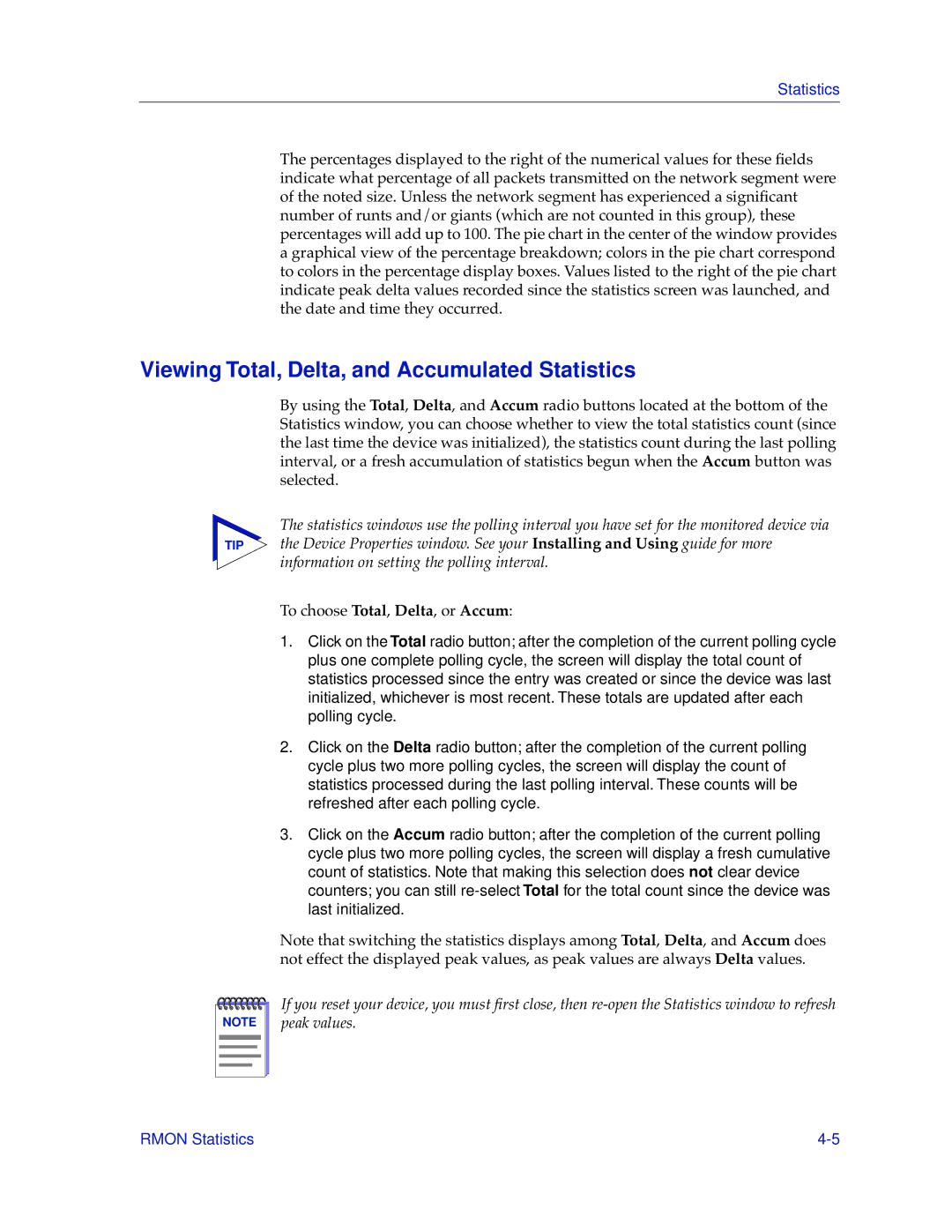 Cabletron Systems 9H42X-XX manual Viewing Total, Delta, and Accumulated Statistics 