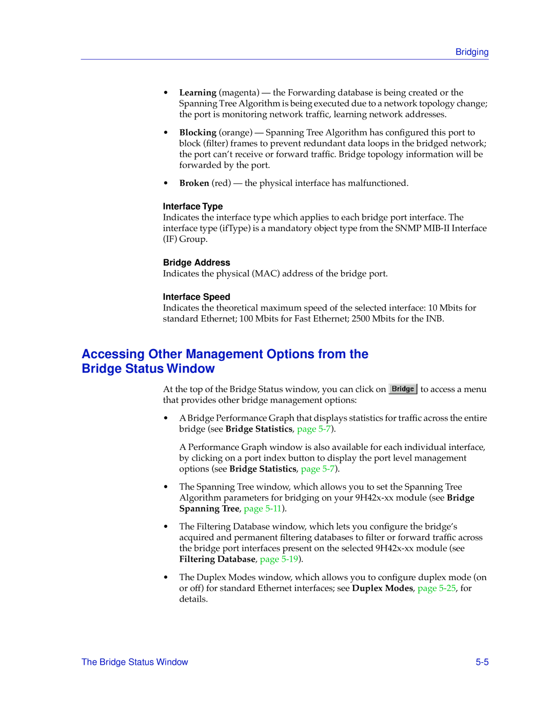 Cabletron Systems 9H42X-XX manual Interface Type, Bridge Address, Interface Speed 