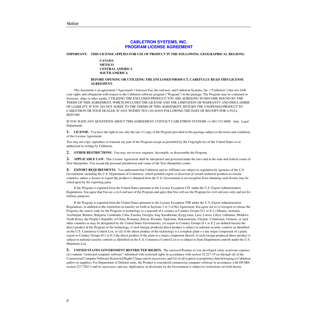 Cabletron Systems 9H532-17, 9H531-17 manual Cabletron SYSTEMS, INC Program License Agreement 