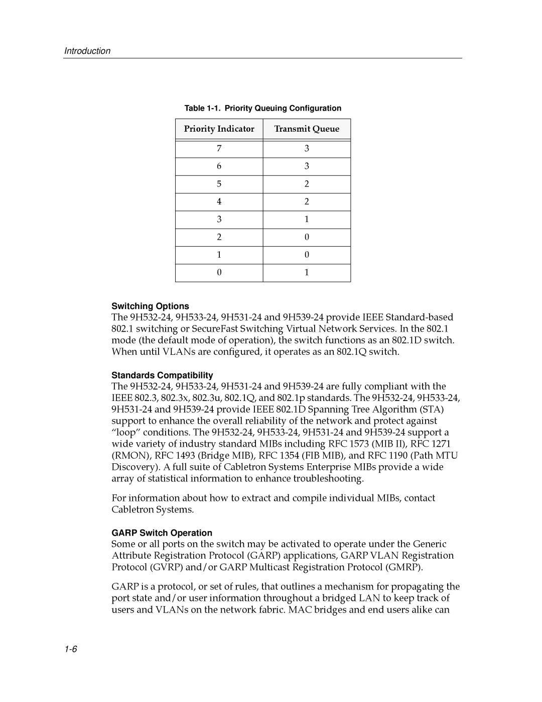 Cabletron Systems 9H532-24, 9H531-24, 9H533-24 manual Priority Indicator Transmit Queue Switching Options 