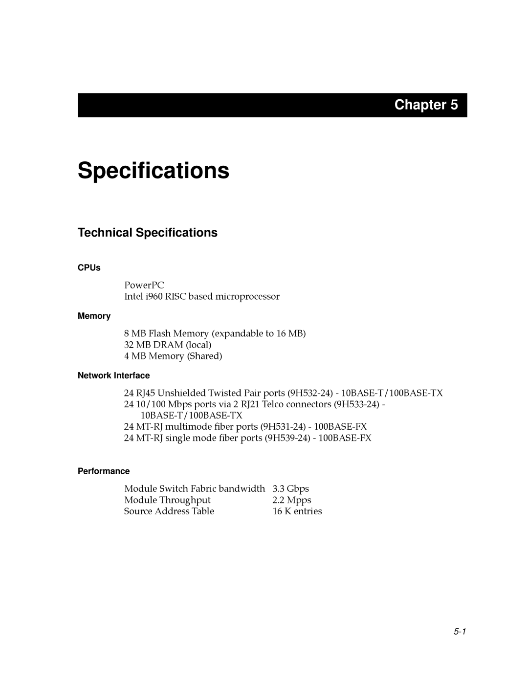 Cabletron Systems 9H532-24, 9H531-24, 9H533-24 manual Technical Speciﬁcations 