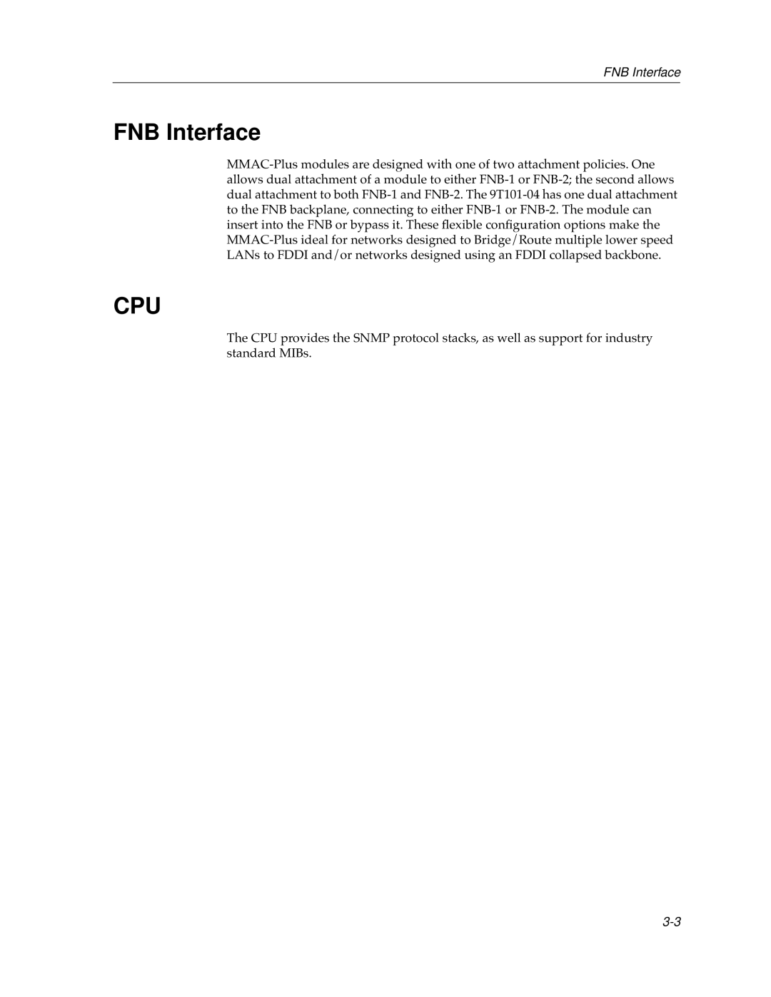 Cabletron Systems 9T101-04 manual FNB Interface, Cpu 