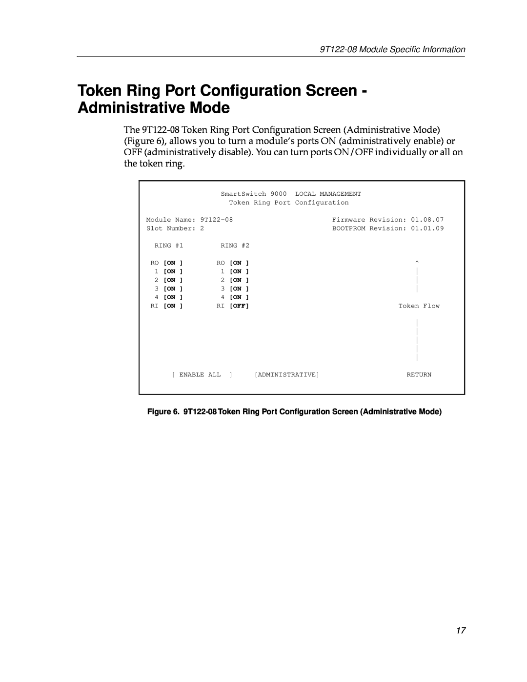 Cabletron Systems 9T122-08 appendix Token Ring Port Conﬁguration Screen Administrative Mode 