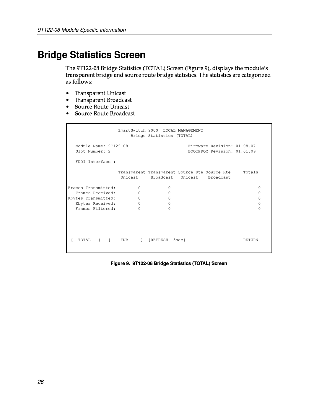 Cabletron Systems 9T122-08 appendix Bridge Statistics Screen 