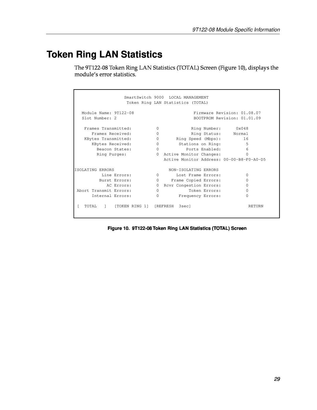 Cabletron Systems appendix Token Ring LAN Statistics, 9T122-08 Module Speciﬁc Information 