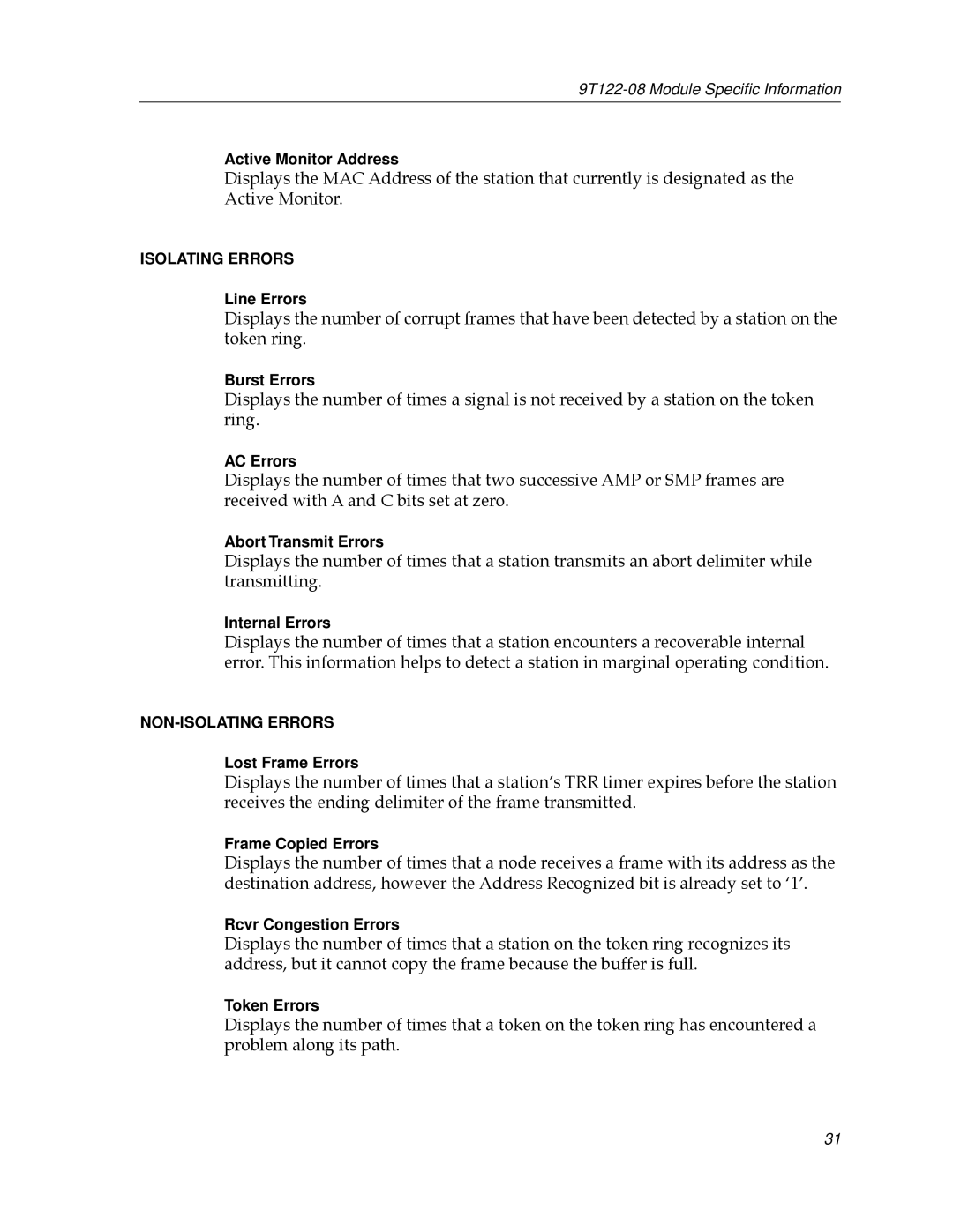 Cabletron Systems 9T122-08 appendix Isolating Errors 