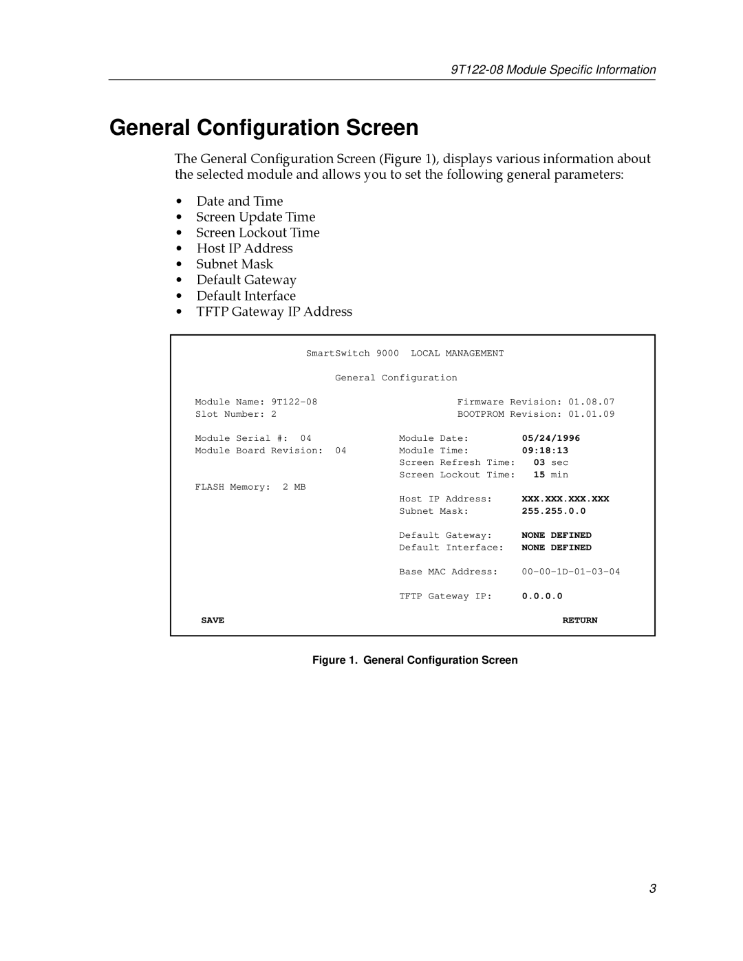 Cabletron Systems 9T122-08 appendix General Conﬁguration Screen, Local Management 