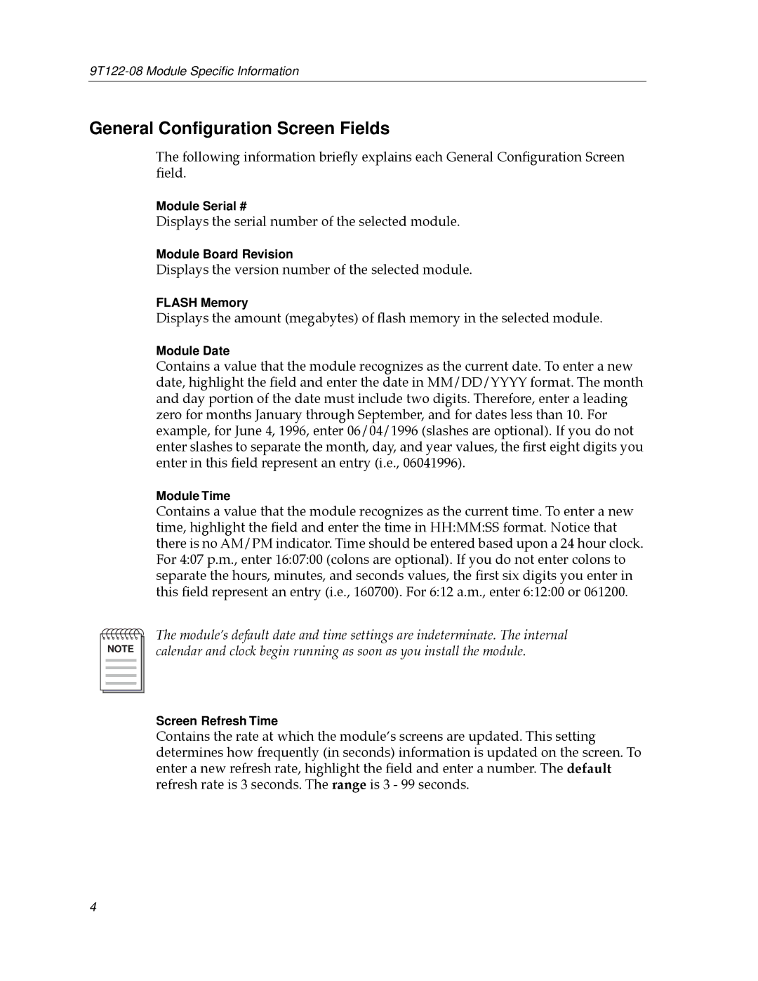 Cabletron Systems 9T122-08 appendix General Conﬁguration Screen Fields 