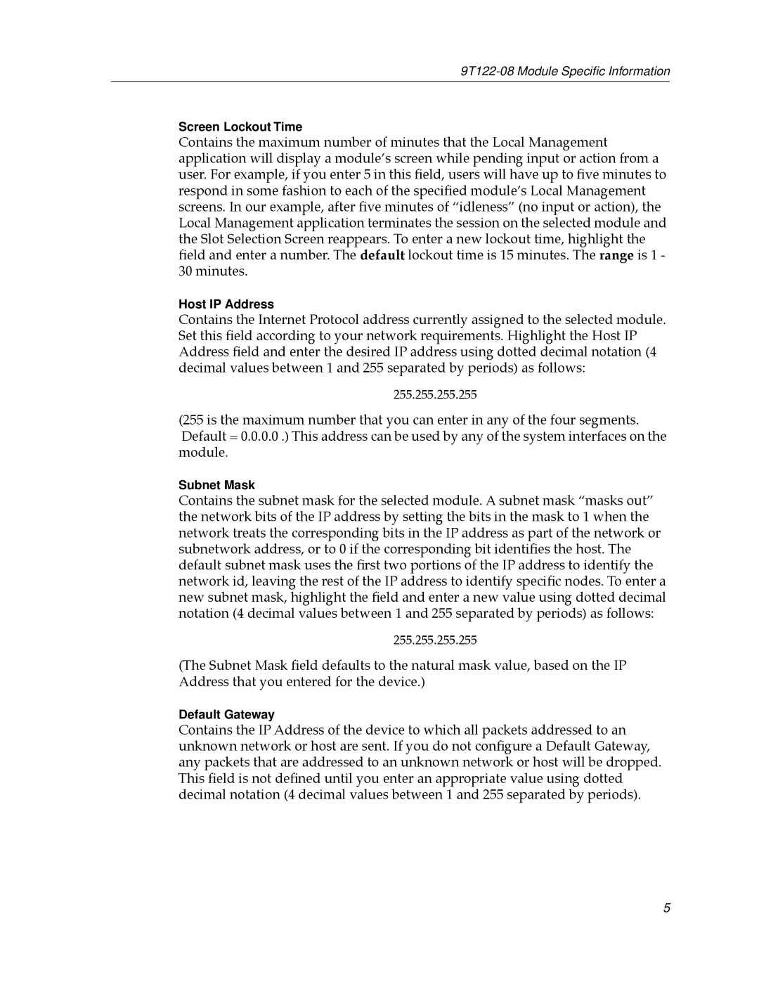 Cabletron Systems 9T122-08 appendix Screen Lockout Time 