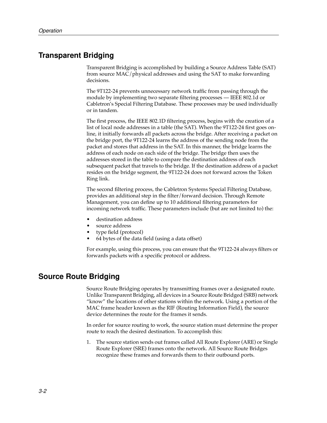 Cabletron Systems 9T122-24 manual Transparent Bridging 