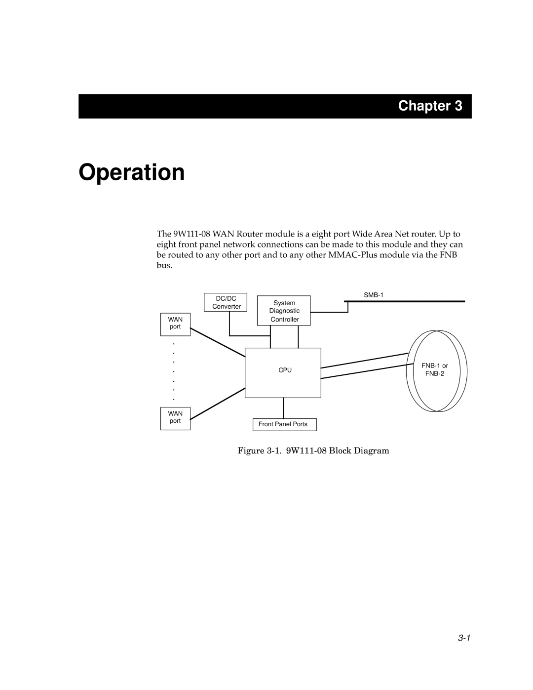 Cabletron Systems 9W111-08 manual Operation, W111-08 Block Diagram 