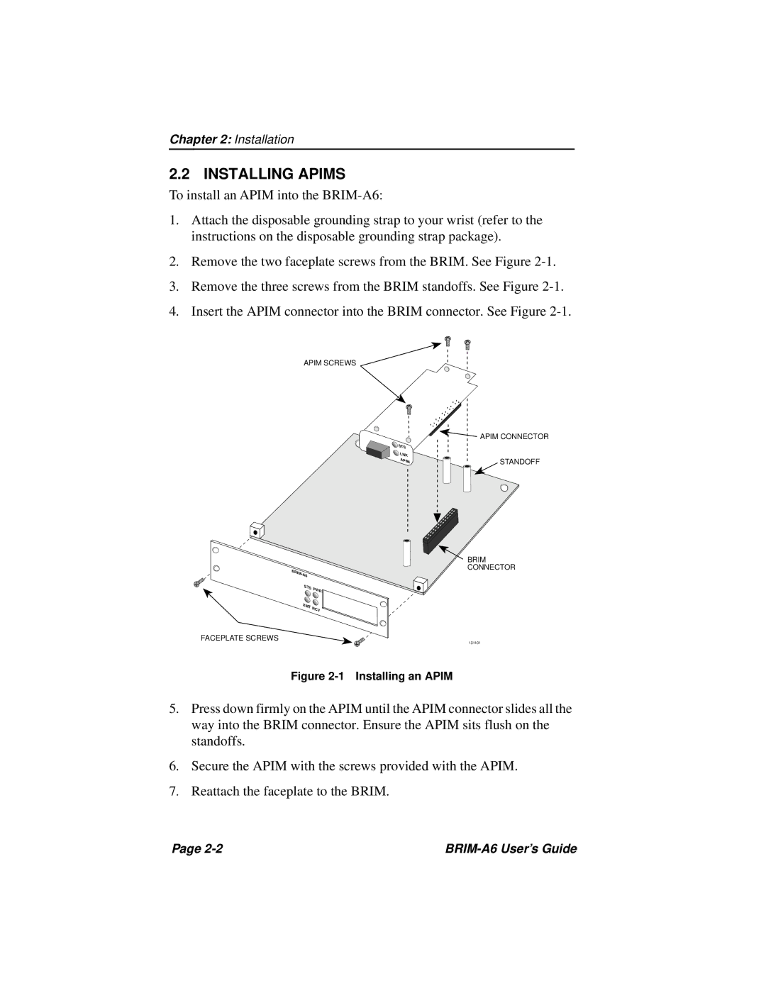 Cabletron Systems BRIM-A6 manual Installing Apims, Installing an Apim 