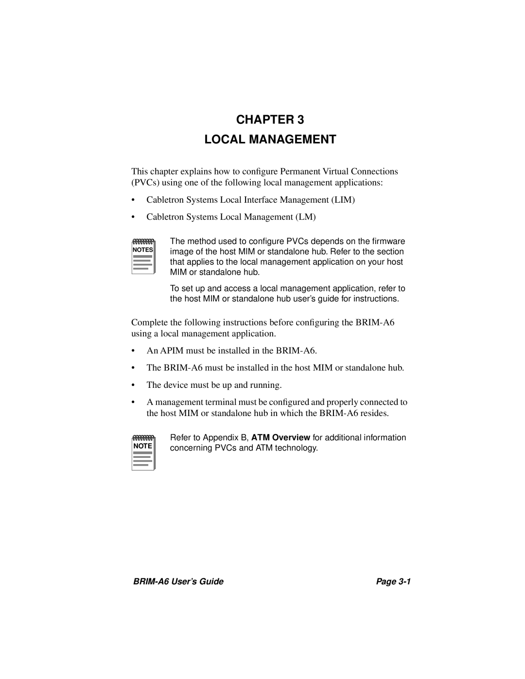 Cabletron Systems BRIM-A6 manual Chapter Local Management 