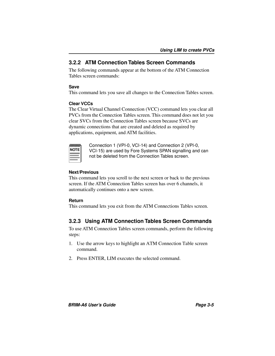 Cabletron Systems BRIM-A6 manual Using ATM Connection Tables Screen Commands 