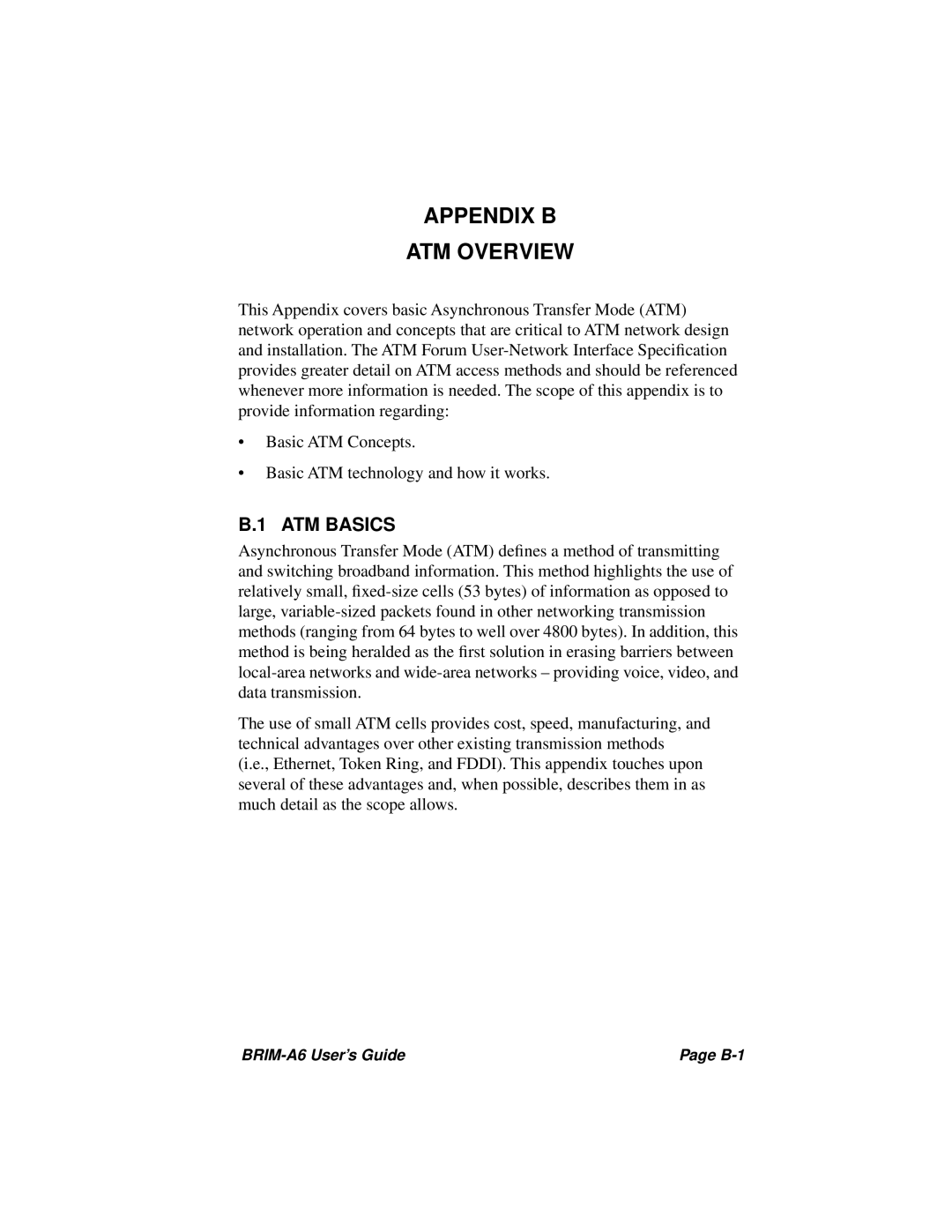 Cabletron Systems BRIM-A6 manual Appendix B ATM Overview, ATM Basics 